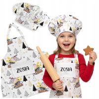 FARTUSZEK KUCHENNY BAWEŁNIANY DLA DZIECKA Z IMIENIEM DO PIECZENIA Z CZAPKĄ
