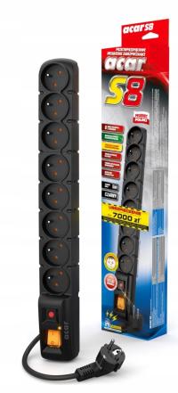 Listwa zasilająca Acar S8 przeciwprzepięciowa 8 gniazd 5 m czarna (W0149)