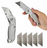 NÓŻ TRAPEZOWY SKŁADANY METALOWY nóż do cięcia WYKŁADZIN + 5 ostrzy GRATIS