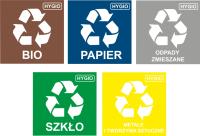Naklejki na kosze do segregacji śmieci 5 sztuk komplet etykiet