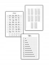 Zestaw alfabet plakat cyfry pisany tabliczka a4