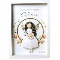 ANIOŁ STRÓŻ Z MAKRAMY W RAMCE PREZENT NA CHRZEST ROCZEK PAMIĄTKA CHRZTU ŚW