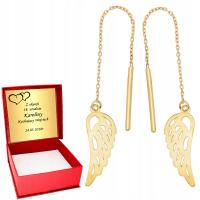 Золотые висячие серьги Крылья Ангела золото 585 гравер