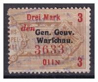 Wydanie prowizoryczne 1918 - Gen. Gouv. Warschau 3 Mark (kat. nr 14)