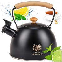 Газовый стальной чайник 2,5 л черный со свистком деревянная ручка индукция