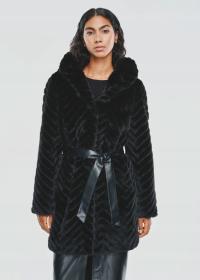 OCHNIK Czarne futro damskie z paskiem FUTDP-0046-99