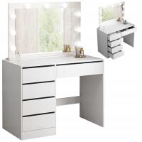 TOALETKA KOSMETYCZNA MAKIJAŻU WIZAŻU Z LUSTREM LED NOWOCZESNA GLAMOUR BIAŁA