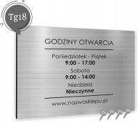Tabliczka dibond srebrna - ZAPRASZAMY 40x30 GODZINY OTWARCIA NAZWA LOGO