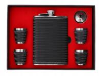 Zestaw Upominkowy Skórzana Piersiówka ok. 270 ml + 4 Kieliszki na Prezent