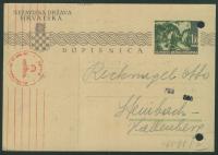 a1653 Hrvatska Chorwacja Cp 1.50 kuna SEMLIN 1943 r CENZURA