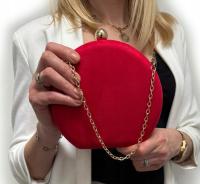 CZERWONA Zamszowa wizytowa torebka kopertówka PUZDERKO OKRĄGŁE