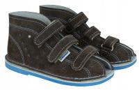 Adamki kapcie z obcasem Thomasa skórzane na rzep zmienne brąz błękit