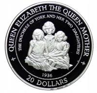 WYSPY COOKA - 20 DOLARÓW 1994 - KRÓLOWA MATKA - PROOF L - SREBRO - RZADKA