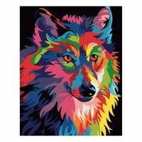 MALOWANIE PO NUMERACH Z RAMĄ Obrazy do malowania - Kolorowy wilk 40 x 50 cm