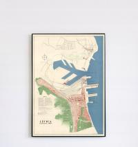 Stary plan Port Gdynia 1930r 50x40cm W ramie