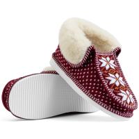Bambosze Damskie Góralskie Ciepłe Kapcie Wełniane Pantofle Bordowe