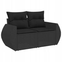 Sofa ogrodowa 2-osobowa z rattanem PE, czarna, 142 x 62 x 69 cm