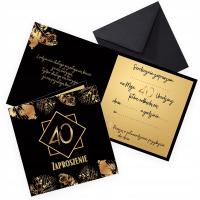 Приглашения на 40-й день рождения золотые листья элегантный черный конверт Z11_19