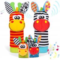 2x SKARPETKI 2x OPASKI 3D GRZECHOTKI SOZY ZABAWKA SENSORYCZNA DLA NIEMOWLĄT