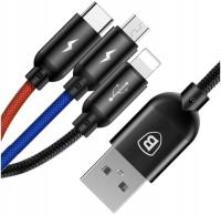 BASEUS MOCNY KABEL USB PRZEWÓD 3w1 do IPHONE MICRO TYP-C USB-C 3.5A 120cm