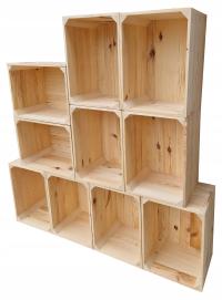 10x DREWNIANE SKRZYNKI W KOLORZE NATURALNYM DO PRZECHOWYWANIA, 39x29x24cm