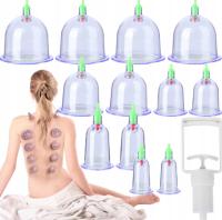 BAŃKI CHIŃSKIE PRÓŻNIOWE BEZOGNIOWE CELLULIT TERAPIA ZESTAW Z POMPKĄ 12 SZT