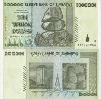 Zimbabwe 2008 - 10 Trillion Dollars Pick 88 UNC Prefix AA