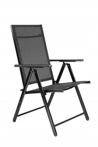 Nowoczesne, składane, metalowe krzesło ogrodowe z regulacją oparcia czarne