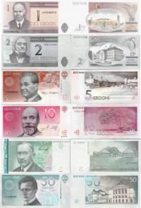 Estonia zestaw 6 szt 1+2+5+10+25+50 krooni - Pick 69-87 UNC