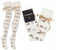 ZAKOLANÓWKI ŚWIĄTECZNE RENIFERKI INTENSO WZÓR NORWESKI Z KOKARDKĄ ECRU