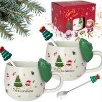 KUBEK ŚWIĄTECZNY Z ŁYŻECZKĄ CERAMICZNY KUBKI 400ml PUDEŁO NA PREZENT 2 SZT