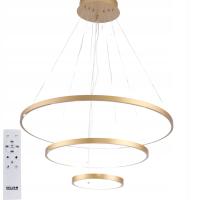 LAMPA SUFITOWA 3 RINGI złota wisząca ŻYRANDOL LED + PILOT 88W 20/40/60cm