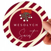 Naklejki WESOŁYCH ŚWIĄT okrągłe arkusze 75 sztuk 5 CM