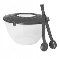 Miska do sałatek Plast Team 7L z pokrywą i łyżkami, ciemnoszara