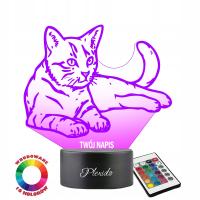 Ночник кошка 3D светодиодный пульт дистанционного управления имя гравер подарок