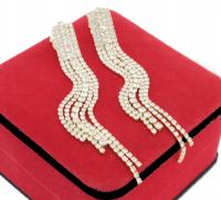 Piękne Klipsy Na Uszy Złote Mega Efektowne Długie Żmijki Cyrkonie