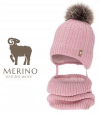 Agbo Czapka Komin Komplet na zimę dla dziecka WEŁNA MERINO Beżowy