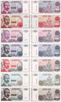 Bośnia i Hercegowina 1993 zestaw 7 szt 5000-500 mln.dinars Pick 152-158 UNC