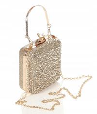 Złota zgrabna błyszcząca Kopertówka PUZDERKO na złotym łańcuszku + rączka