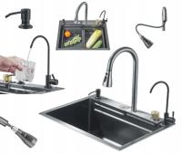 Zlewozmywak Zlew WODOSPAD FILTR DOZOWNIK DO MYDŁA Stal 60x45 CZARNY