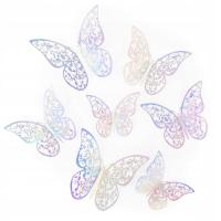 Motylki KORONKOWE HOLOGRAFICZNE SREBRNE naklejki dekoracja 3D ścianę 12szt