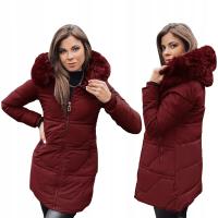 Kurtka zimowa damska pikowana z kapturem bordowa TY5396 - S