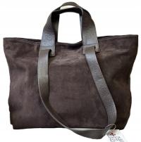 Torebka Włoska CZEKOLADOWA dwustronna SKÓRA ZAMSZ NATURALNY Vera Pelle