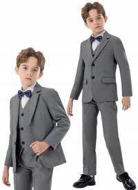 Garnitur 4 cz szary 150 elegancki komplet mucha kamizelka marynarka spodnie