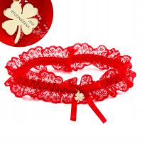 Podwiązka czerwona z zawieszką koniczynką złotą grawer Studniówka 2026