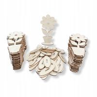 Drewniany kwiatek 15 CM w doniczce ZESTAW 50 SZT DO OZDABIANIA dekorowania
