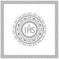 Serwetka, serwetki na komunię srebrny ornament IHS 33cm x 33cm/20szt.