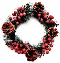 DUŻY WIANEK OZDOBNY SZTUCZNY ŚWIĄTECZNY ŚWIERK STROIK NA DRZWI SZYSZKI