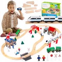 KINDERPLAY ДЕРЕВЯННАЯ ЖЕЛЕЗНАЯ ДОРОГА ТРЕК ВАГОНЫ ПОЕЗД НА БАТАРЕЙКАХ