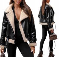 Ramoneska, futerko,kurtka, krótka damska,zima,CZARNY-KARMEL s-5xl tu 36